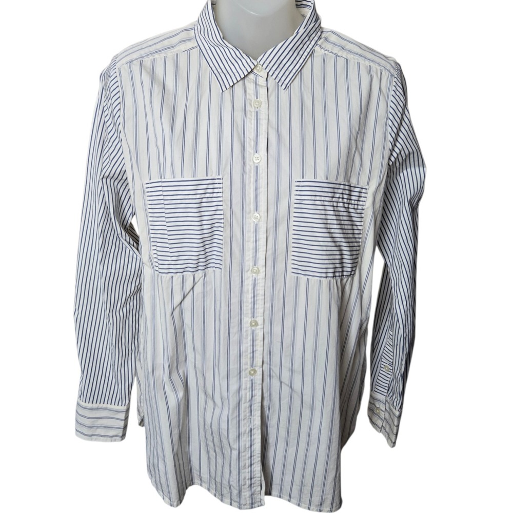 Ann Taylor Loft Womens Preppy‎ Pinstripe Shirt Size Small Academia 100% Cotton